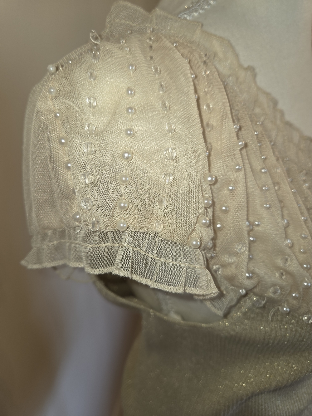 Cable & Gauge Champagne Sparkle Sheer-Yoke Short Sleeve Top - Picture 4 of 11